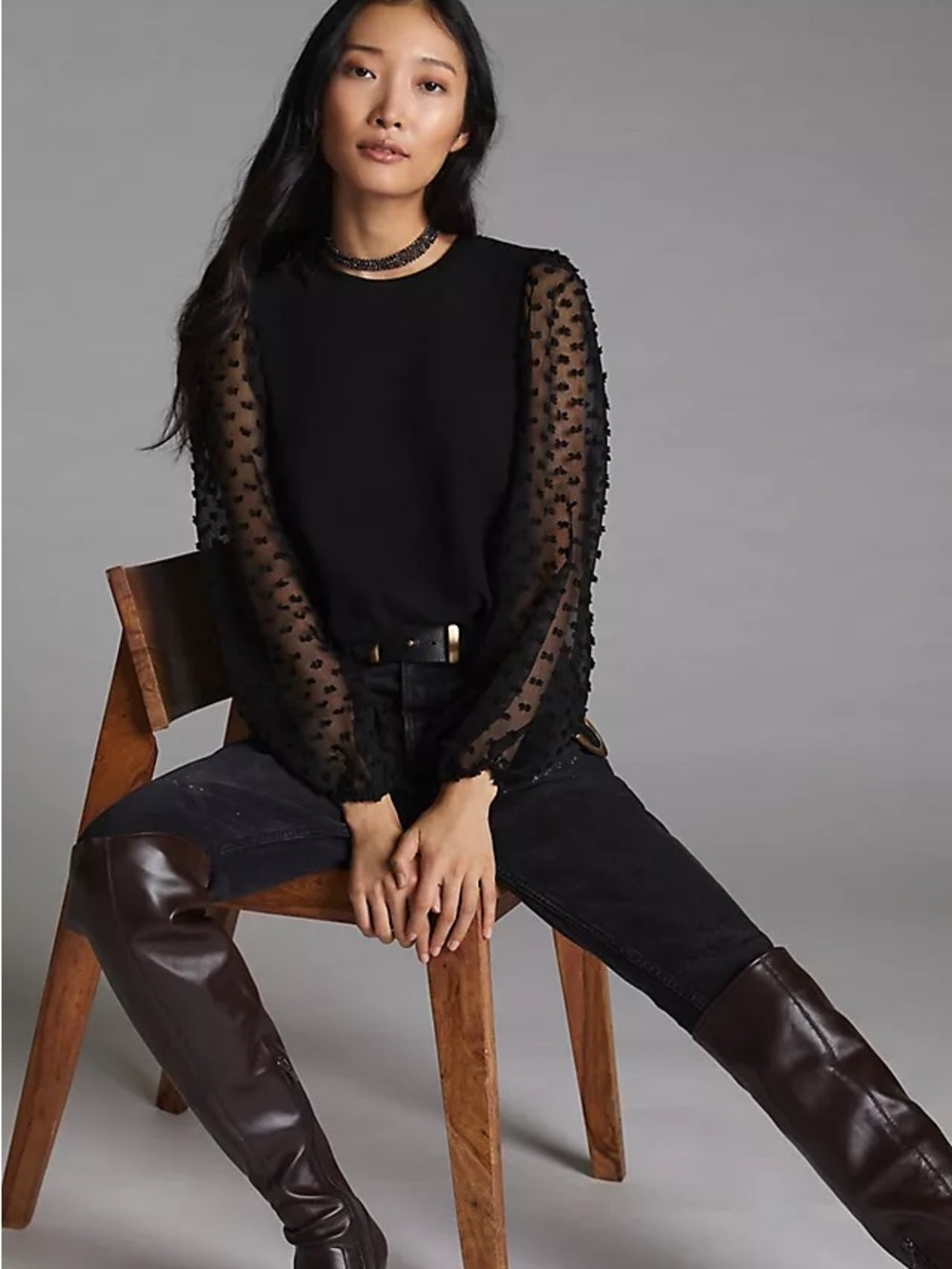 Anthropologie Maeve Textured-Sleeve Blouse